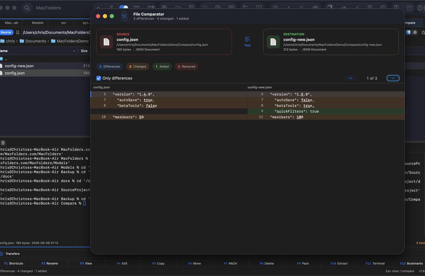 File Comparator with Only differences enabled