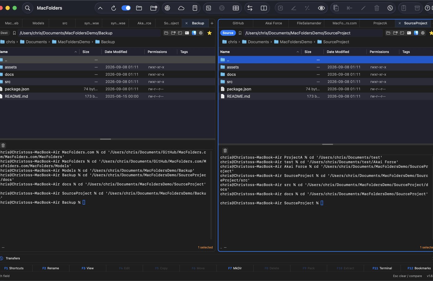 MacFolders with Source on the right pane